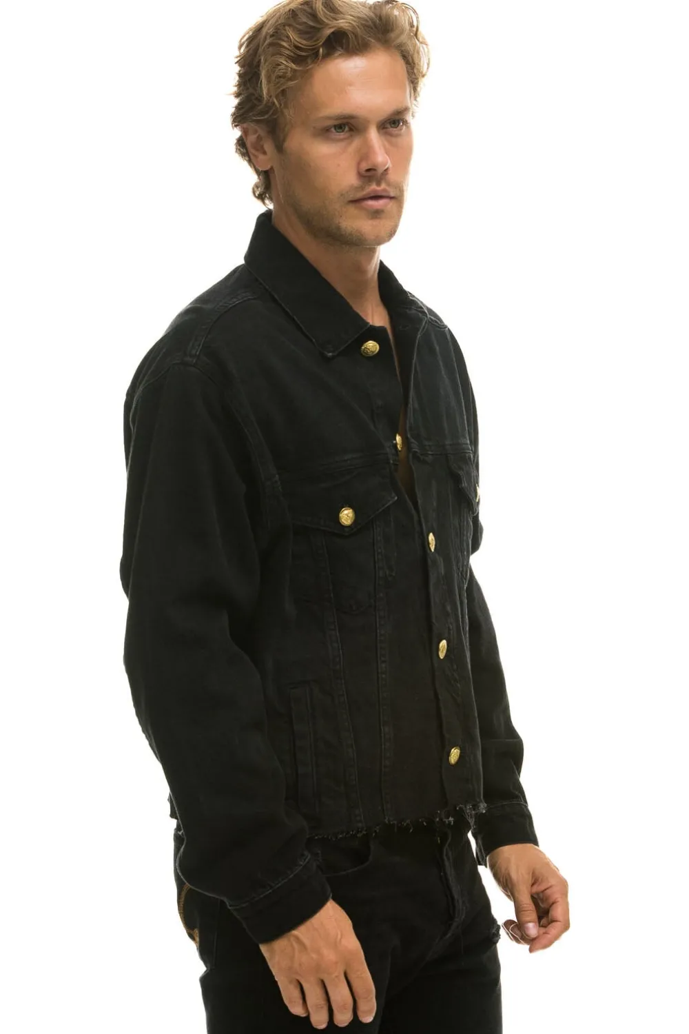 Denim | Denim | Aviator Nation RAINBOW BOLT OVERSIZED CROP DENIM JACKET - VINTAGE BLACK VINTAGEBLACK