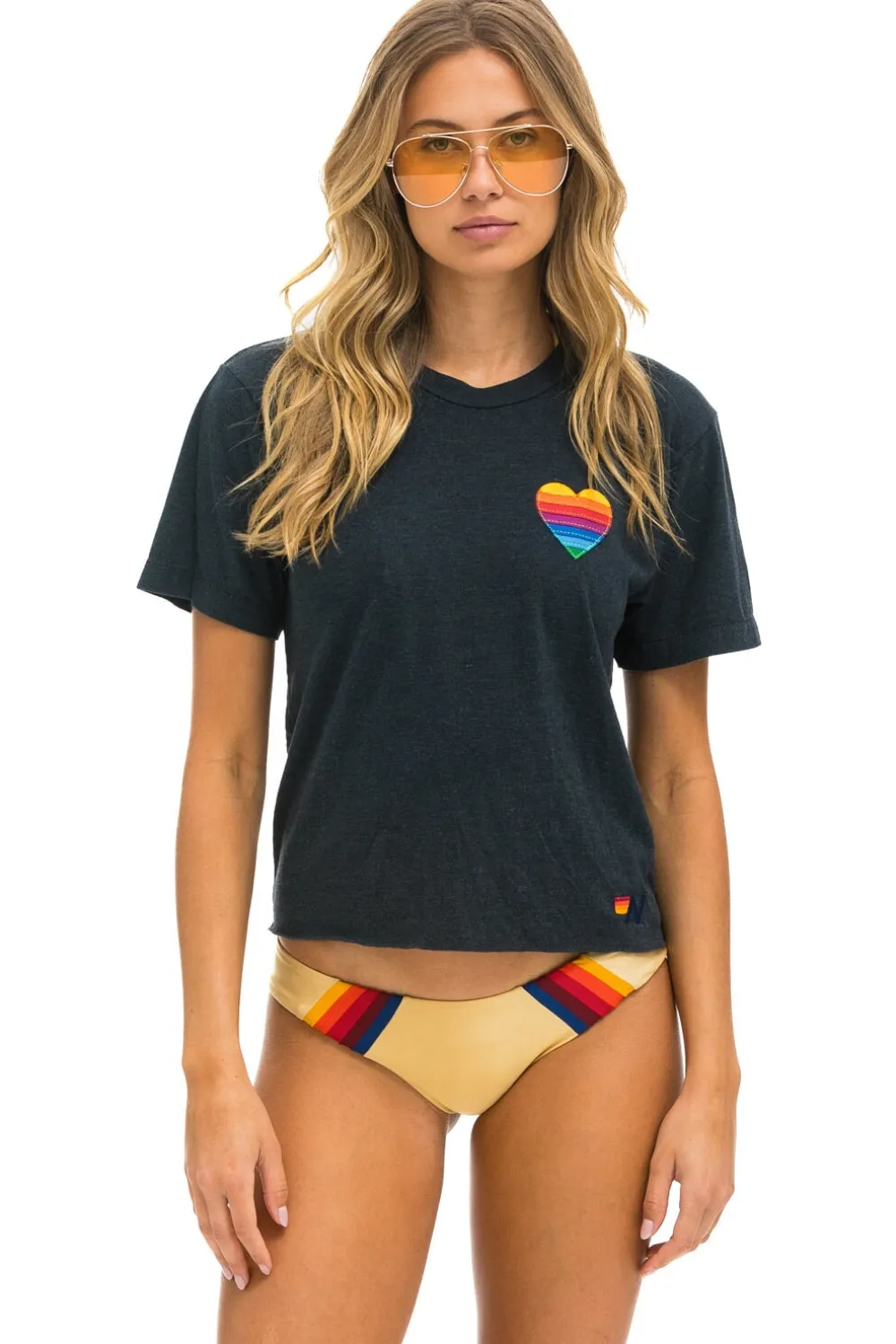 Boyfriend Tees | Tees | Aviator Nation RAINBOW HEART STITCH BOYFRIEND TEE - CHARCOAL