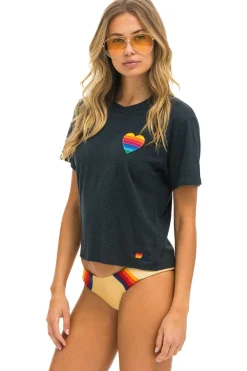 Boyfriend Tees | Tees | Aviator Nation RAINBOW HEART STITCH BOYFRIEND TEE - CHARCOAL