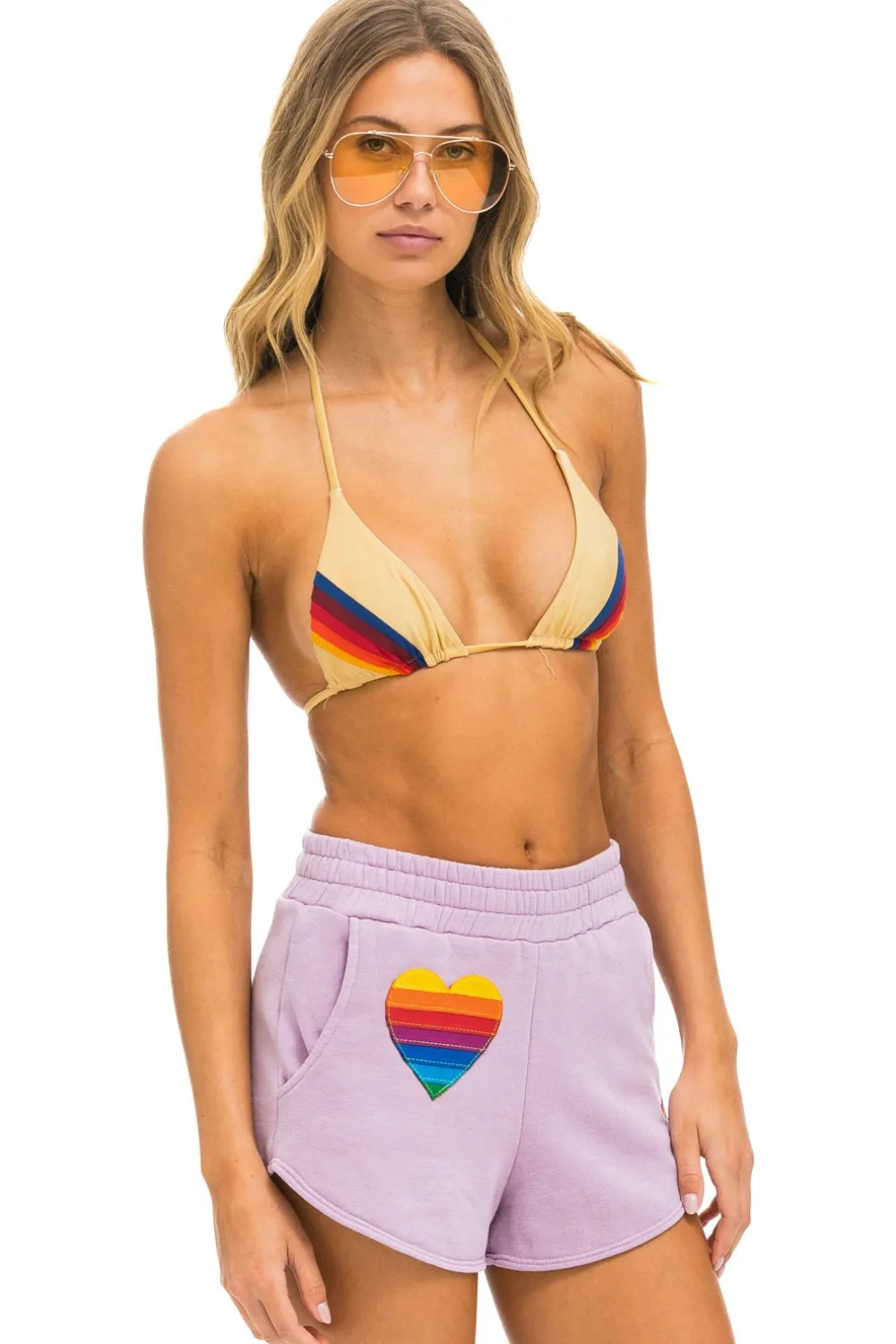 Shorts | Aviator Nation RAINBOW HEART STITCH LOUNGER SHORT - MAUVE