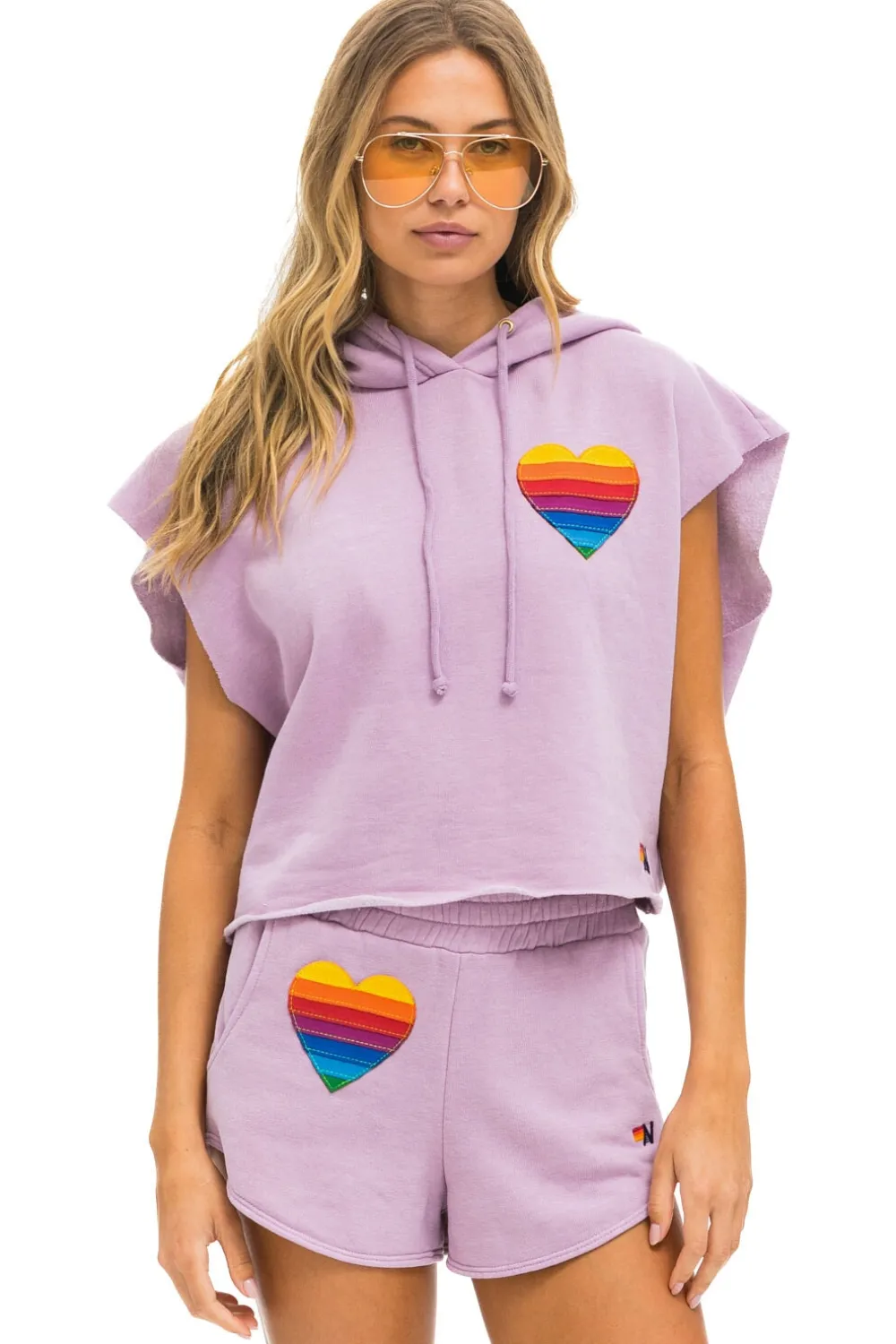 Shorts | Aviator Nation RAINBOW HEART STITCH LOUNGER SHORT - MAUVE