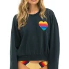 Sweatshirts | Sweatshirts | Aviator Nation RAINBOW HEART STITCH RELAXED CREW SWEATSHIRT - CHARCOAL