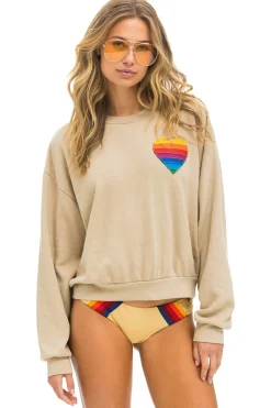 Sweatshirts | Sweatshirts | Aviator Nation RAINBOW HEART STITCH RELAXED CREW SWEATSHIRT - SAND