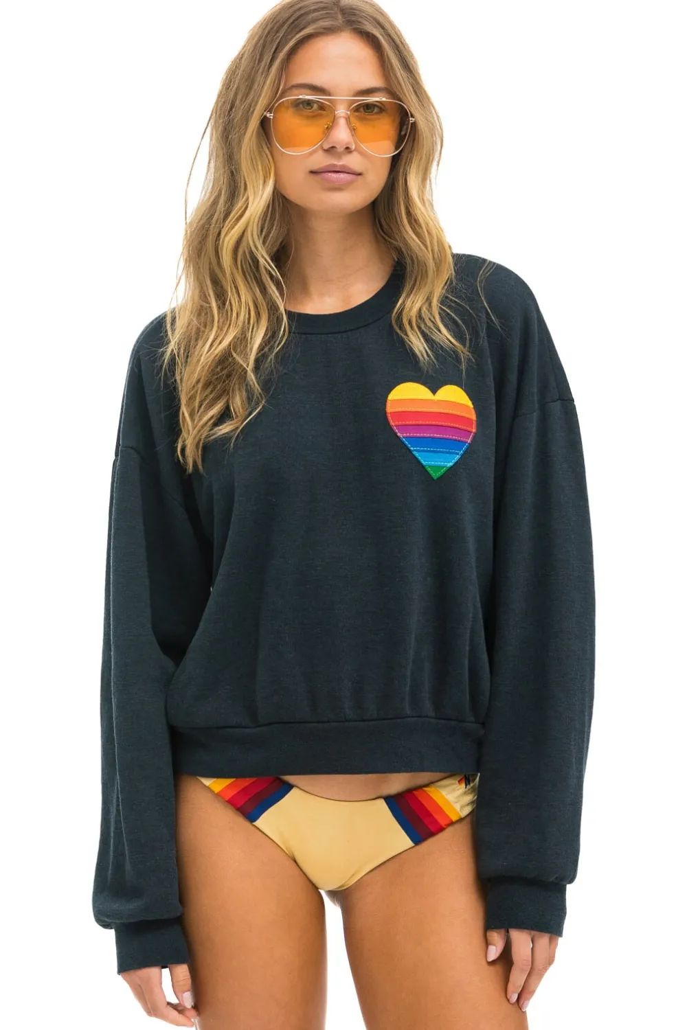 Sweatshirts | Sweatshirts | Aviator Nation RAINBOW HEART STITCH RELAXED CREW SWEATSHIRT - CHARCOAL