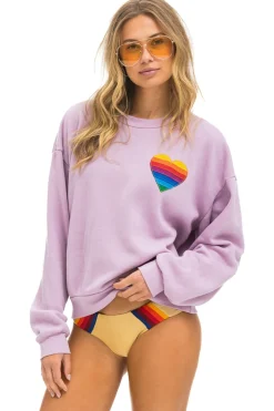 Sweatshirts | Sweatshirts | Aviator Nation RAINBOW HEART STITCH RELAXED CREW SWEATSHIRT - MAUVE