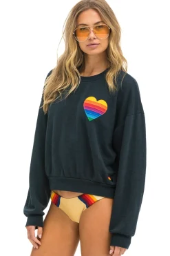 Sweatshirts | Sweatshirts | Aviator Nation RAINBOW HEART STITCH RELAXED CREW SWEATSHIRT - CHARCOAL