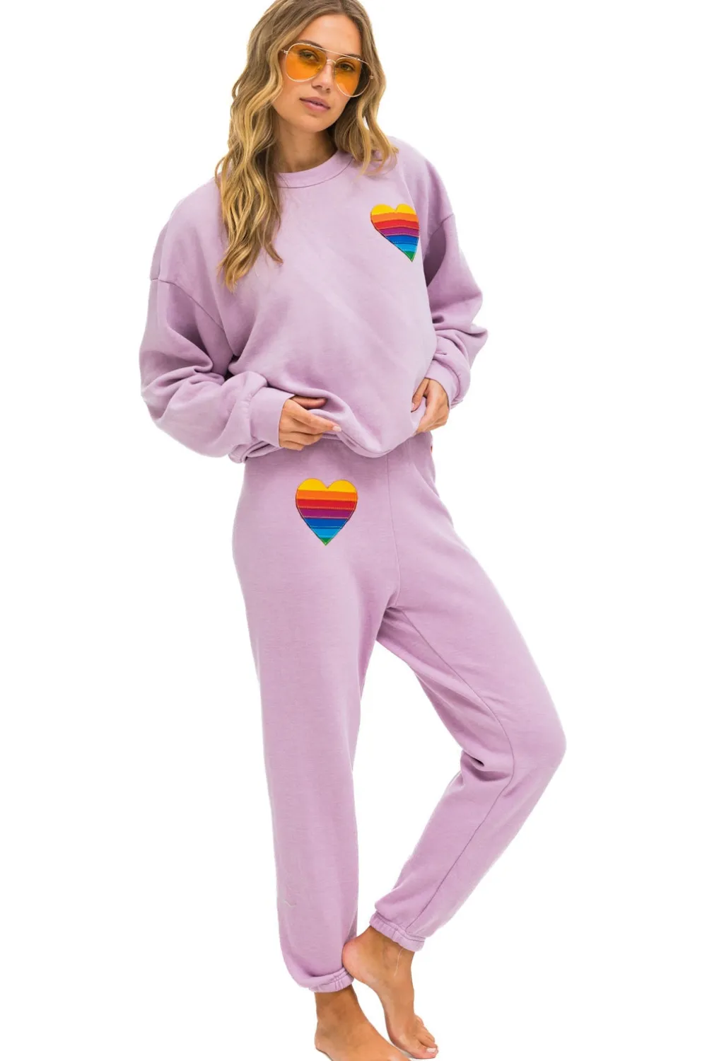 Sweatshirts | Sweatshirts | Aviator Nation RAINBOW HEART STITCH RELAXED CREW SWEATSHIRT - MAUVE