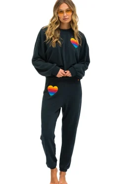 Sweatshirts | Sweatshirts | Aviator Nation RAINBOW HEART STITCH RELAXED CREW SWEATSHIRT - CHARCOAL