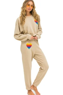 Sweatshirts | Sweatshirts | Aviator Nation RAINBOW HEART STITCH RELAXED CREW SWEATSHIRT - SAND