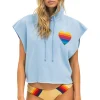 Hoodies | Aviator Nation RAINBOW HEART STITCH SLEEVELESS RELAXED CROPPED PULLOVER HOODIE - ICE