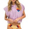 Hoodies | Aviator Nation RAINBOW HEART STITCH SLEEVELESS RELAXED CROPPED PULLOVER HOODIE - MAUVE
