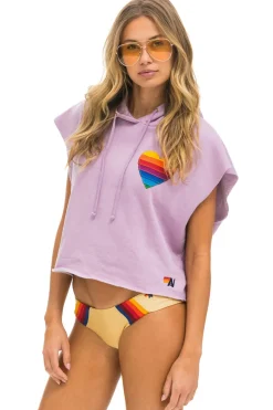 Hoodies | Aviator Nation RAINBOW HEART STITCH SLEEVELESS RELAXED CROPPED PULLOVER HOODIE - MAUVE