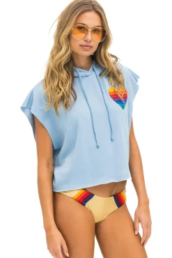 Hoodies | Aviator Nation RAINBOW HEART STITCH SLEEVELESS RELAXED CROPPED PULLOVER HOODIE - ICE