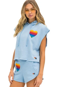 Hoodies | Aviator Nation RAINBOW HEART STITCH SLEEVELESS RELAXED CROPPED PULLOVER HOODIE - ICE