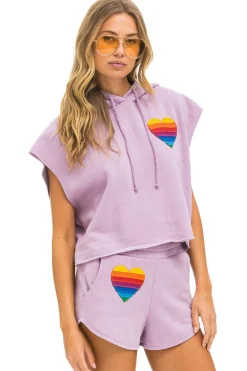 Hoodies | Aviator Nation RAINBOW HEART STITCH SLEEVELESS RELAXED CROPPED PULLOVER HOODIE - MAUVE