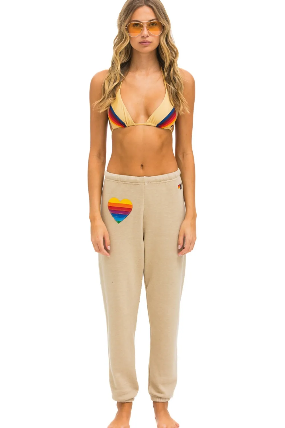 Sweatpants | Aviator Nation RAINBOW HEART STITCH SWEATPANTS - SAND