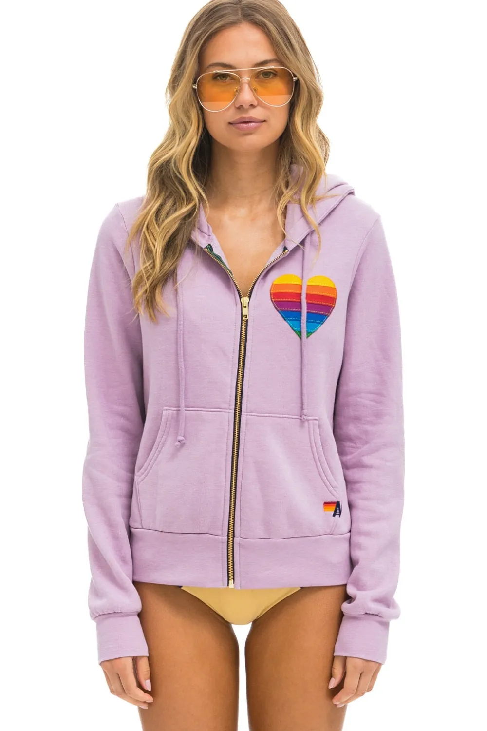 Hoodies | Hoodies | Aviator Nation RAINBOW HEART STITCH ZIP HOODIE - MAUVE