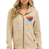 Hoodies | Hoodies | Aviator Nation RAINBOW HEART STITCH ZIP HOODIE - SAND