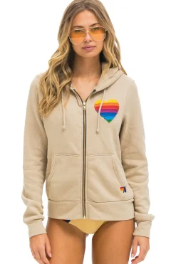 Hoodies | Hoodies | Aviator Nation RAINBOW HEART STITCH ZIP HOODIE - SAND