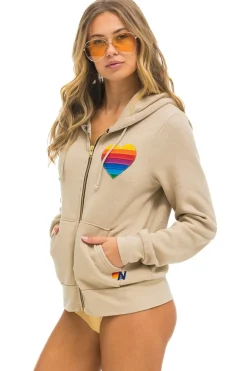 Hoodies | Hoodies | Aviator Nation RAINBOW HEART STITCH ZIP HOODIE - SAND