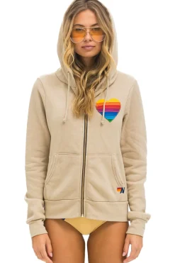 Hoodies | Hoodies | Aviator Nation RAINBOW HEART STITCH ZIP HOODIE - SAND