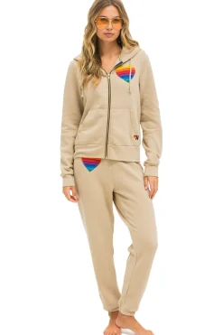Hoodies | Hoodies | Aviator Nation RAINBOW HEART STITCH ZIP HOODIE - SAND
