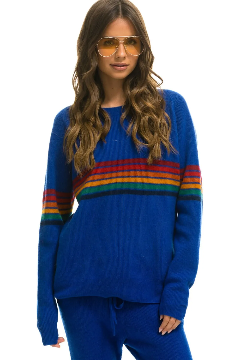 Sweatshirts | Aviator Nation RAINBOW STRIPE 6 UNISEX CASHMERE SWEATER- LAPIS LAPISSweatshirtAviatorNation
