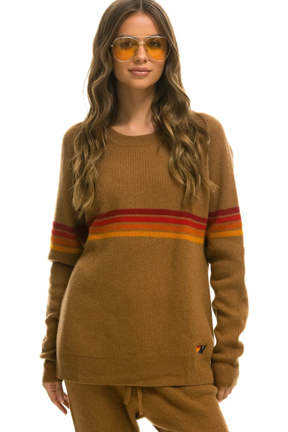 Sweatshirts | Aviator Nation RAINBOW STRIPE 4 UNISEX CASHMERE SWEATER - BUTTERSCOTCH