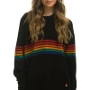 Sweatshirts | Aviator Nation RAINBOW STRIPE 6 UNISEX CASHMERE SWEATER- BLACK BLACKSweatshirtAviatorNation