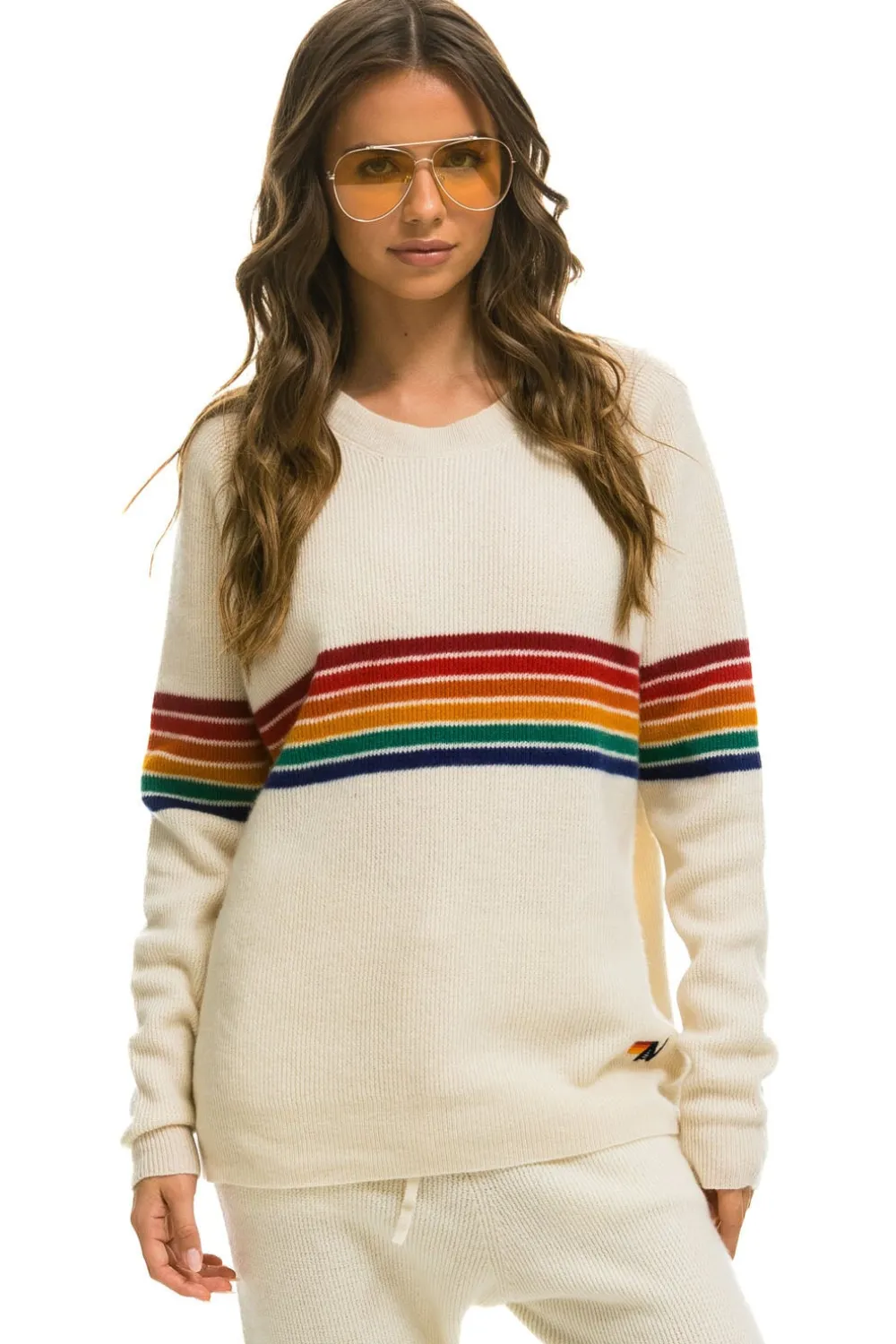 Sweatshirts | Aviator Nation RAINBOW STRIPE 6 UNISEX CASHMERE SWEATER- VINTAGE WHITE VINTAGEWHITESweatshirtAviatorNation