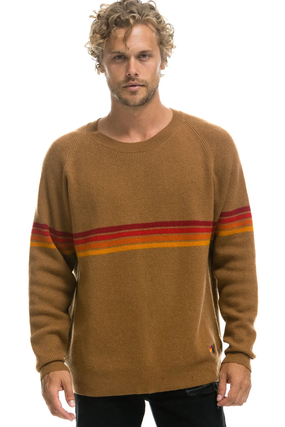 Sweatshirts | Aviator Nation RAINBOW STRIPE 4 UNISEX CASHMERE SWEATER - BUTTERSCOTCH