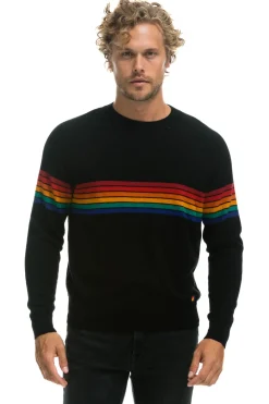 Sweatshirts | Aviator Nation RAINBOW STRIPE 6 UNISEX CASHMERE SWEATER- BLACK BLACKSweatshirtAviatorNation