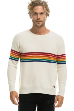Sweatshirts | Aviator Nation RAINBOW STRIPE 6 UNISEX CASHMERE SWEATER- VINTAGE WHITE VINTAGEWHITESweatshirtAviatorNation