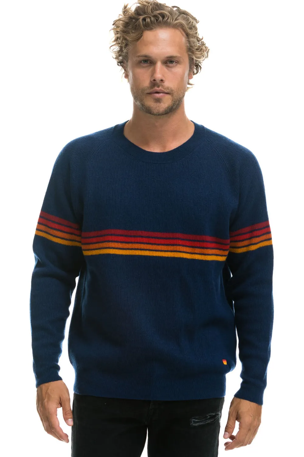 Sweatshirts | Aviator Nation RAINBOW STRIPE 4 UNISEX CASHMERE SWEATER - MIDNIGHT