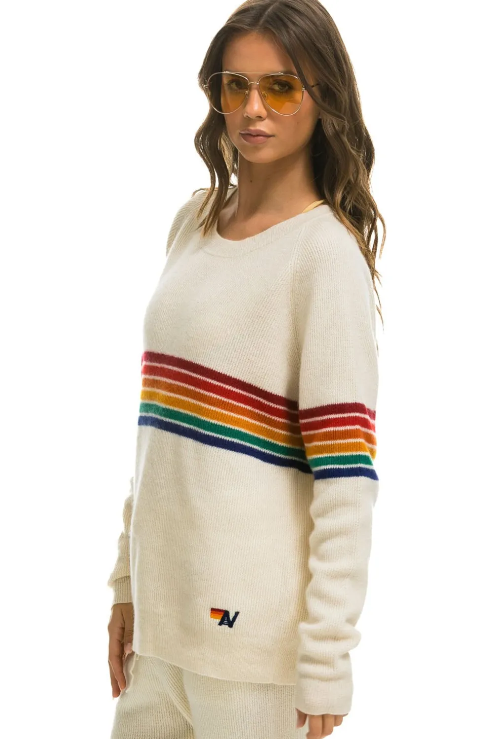 Sweatshirts | Aviator Nation RAINBOW STRIPE 6 UNISEX CASHMERE SWEATER- VINTAGE WHITE VINTAGEWHITESweatshirtAviatorNation
