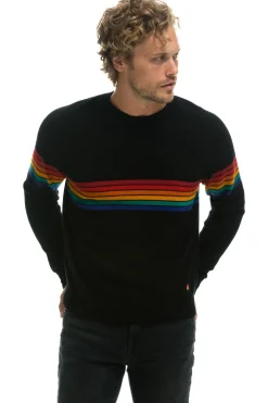 Sweatshirts | Aviator Nation RAINBOW STRIPE 6 UNISEX CASHMERE SWEATER- BLACK BLACKSweatshirtAviatorNation