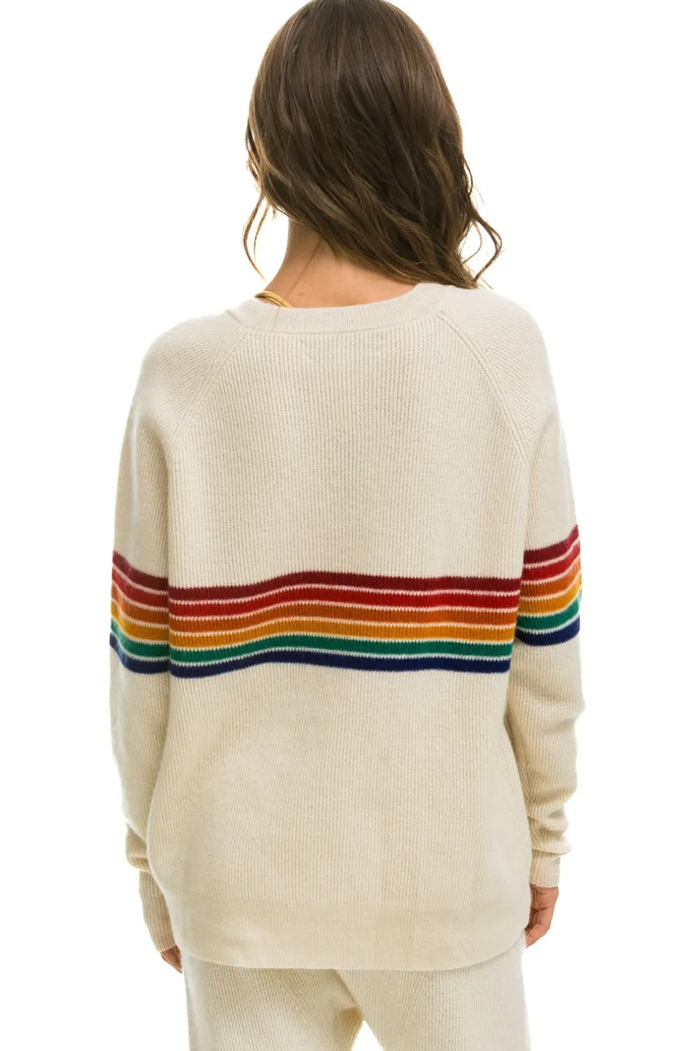 Sweatshirts | Aviator Nation RAINBOW STRIPE 6 UNISEX CASHMERE SWEATER- VINTAGE WHITE VINTAGEWHITESweatshirtAviatorNation