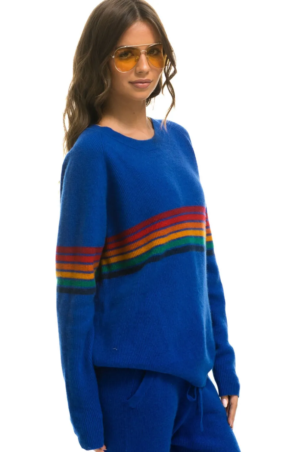 Sweatshirts | Aviator Nation RAINBOW STRIPE 6 UNISEX CASHMERE SWEATER- LAPIS LAPISSweatshirtAviatorNation