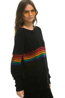 Sweatshirts | Aviator Nation RAINBOW STRIPE 6 UNISEX CASHMERE SWEATER- BLACK BLACKSweatshirtAviatorNation