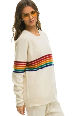 Sweatshirts | Aviator Nation RAINBOW STRIPE 6 UNISEX CASHMERE SWEATER- VINTAGE WHITE VINTAGEWHITESweatshirtAviatorNation