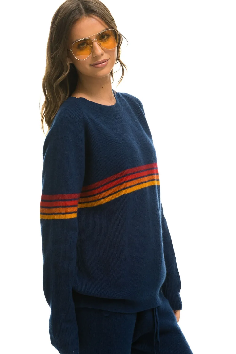 Sweatshirts | Aviator Nation RAINBOW STRIPE 4 UNISEX CASHMERE SWEATER - MIDNIGHT