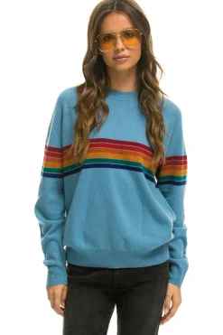 Sweatshirts | Aviator Nation RAINBOW STRIPE 6 UNISEX LIGHT CASHMERE SWEATER - OCEAN