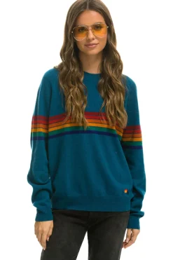 Sweatshirts | Aviator Nation RAINBOW STRIPE 6 UNISEX LIGHT CASHMERE SWEATER - PEACOCK
