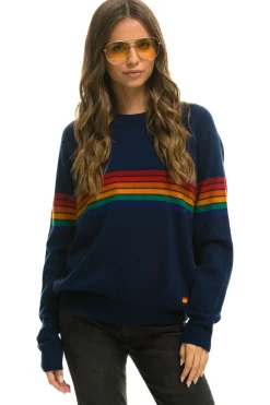 Sweatshirts | Aviator Nation RAINBOW STRIPE 6 UNISEX LIGHT CASHMERE SWEATER - MIDNIGHT