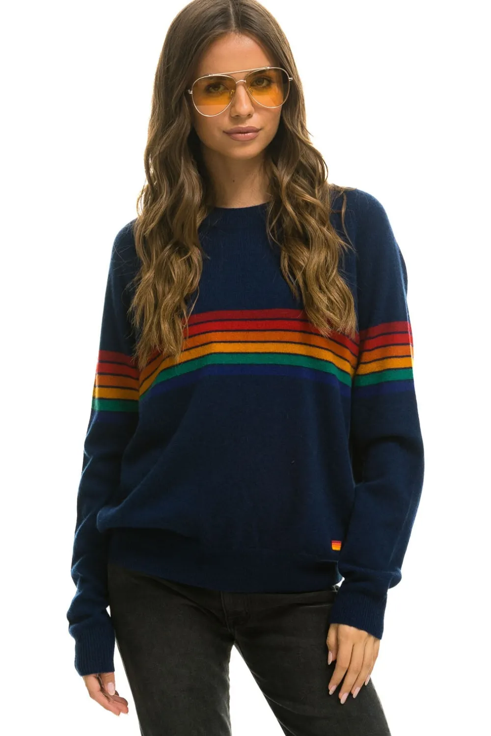 Sweatshirts | Aviator Nation RAINBOW STRIPE 6 UNISEX LIGHT CASHMERE SWEATER - MIDNIGHT
