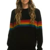 Sweatshirts | Aviator Nation RAINBOW STRIPE 6 UNISEX LIGHT CASHMERE SWEATER - BLACK