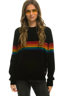 Sweatshirts | Aviator Nation RAINBOW STRIPE 6 UNISEX LIGHT CASHMERE SWEATER - BLACK