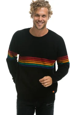 Sweatshirts | Aviator Nation RAINBOW STRIPE 6 UNISEX LIGHT CASHMERE SWEATER - BLACK