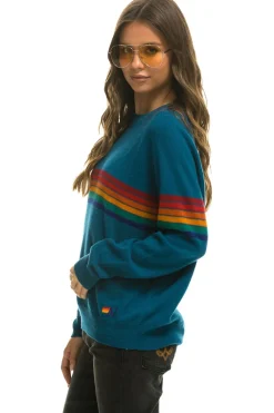 Sweatshirts | Aviator Nation RAINBOW STRIPE 6 UNISEX LIGHT CASHMERE SWEATER - PEACOCK