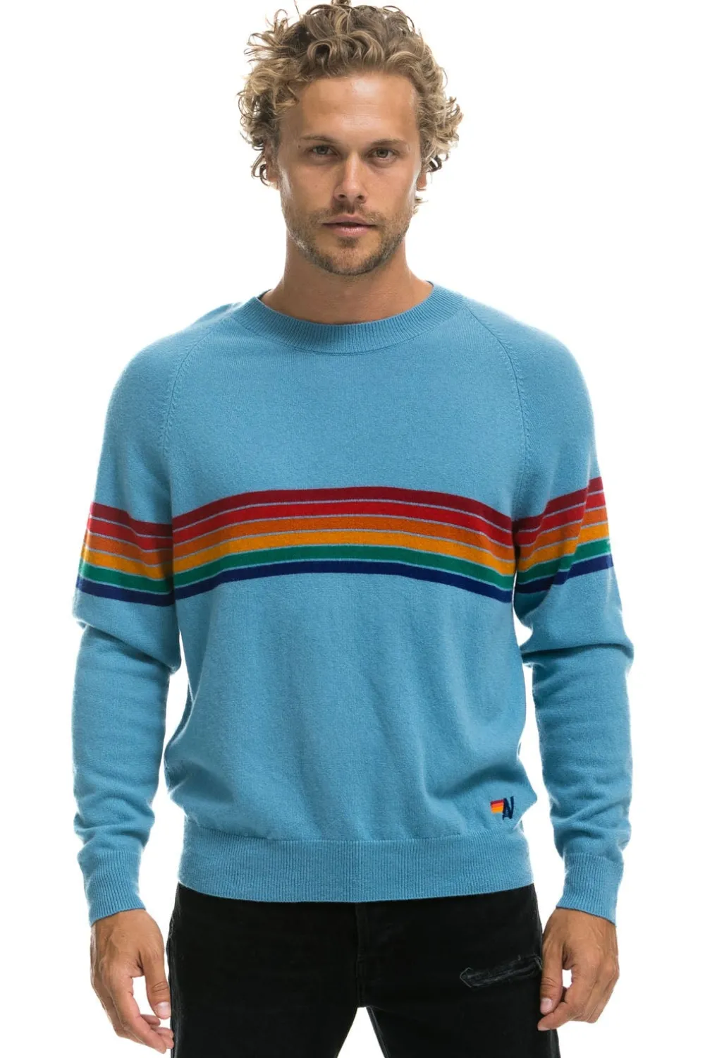 Sweatshirts | Aviator Nation RAINBOW STRIPE 6 UNISEX LIGHT CASHMERE SWEATER - OCEAN